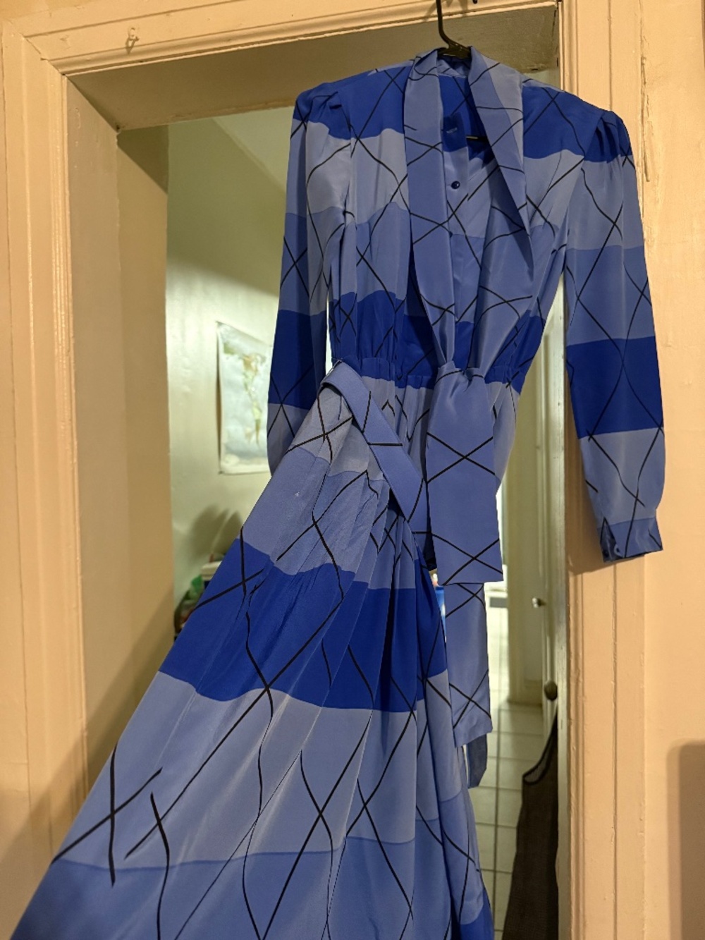 Vintage Blue Abstract Dress Size Small